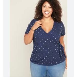 Old Navy Polka Dot Wrap Top Blouse Shirt Navy Blue XL